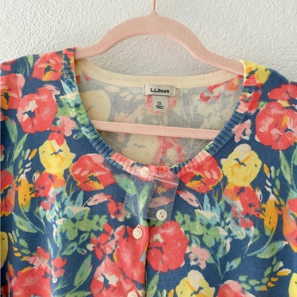 L.L. Bean Womens Cardigan Sweater XL Floral Cotton Blend Long Sleeve Stretch - Picture 5 of 9